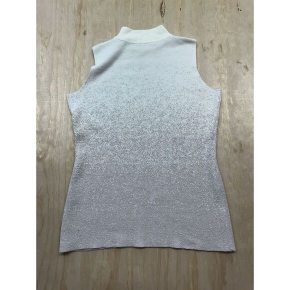 Tahari Mock Neck Sleeveless Sweater Ivory Pink Silver Specks Rayon Blend Medium - Picture 5 of 5